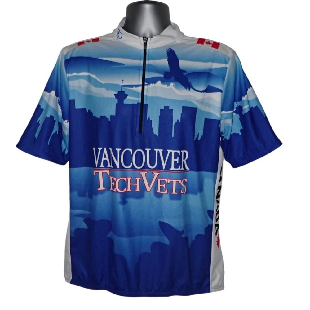 Sugoi Cycling Jersey Mens 2XL‎ 1/4 Zip Canada Vancouver Vets Blue Short Sleeve